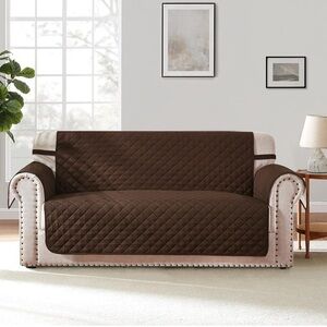 Chocolate Brown and Beige Reversible Sofa Cover, fits 54” loveseat